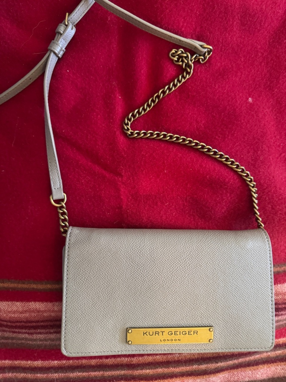Kurt Geiger beige Crossbody with Gold Plaque and Chain